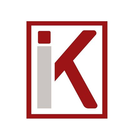 Ein Quadrat mit rotem Rand umschließt einen weißen vertikalen Balken und ein rotes 'K', beide zentriert. Das 'K' besteht aus drei Strichen.