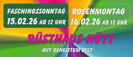 Plakat für ein Buffet im Rusthaus Hutt, am 15. und 16. Februar 2026. Beginn um 12 Uhr. Beinhaltet verschiedene Speisen. QR-Code unten rechts.