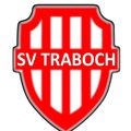 Das Logo für SV Trabach ist rot mit weißen vertikalen Linien und dem Text SV TRABOCH in Fettschrift.