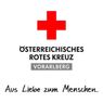 Ein weißer Hintergrund mit einem roten Kreuzsymbol und dem Text 'Osterreichisches Rotes Kreuz Vorarlberg'. Darunter steht der Text 'Aus Liebe zum Menschen'.