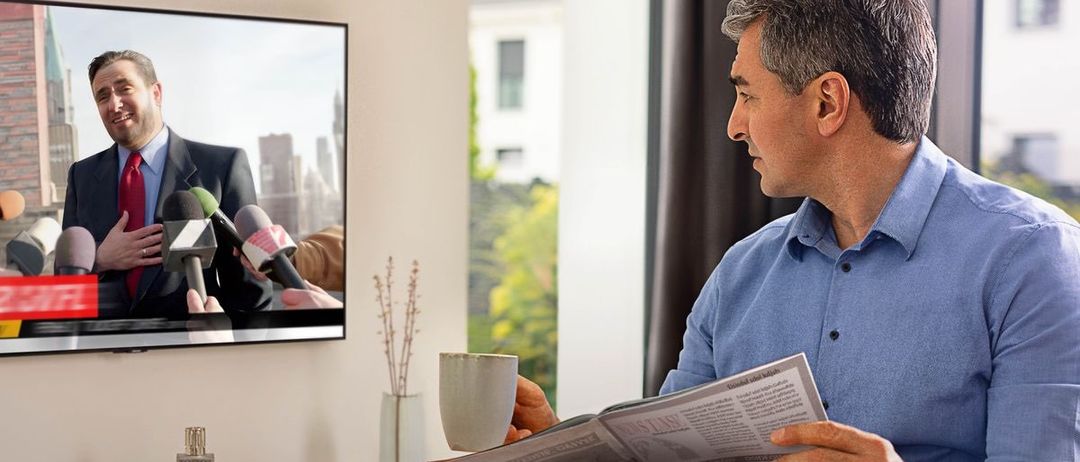 Cup, Adult, Male, Man, Person, Computer Hardware, Monitor, Screen, Head, Conversation