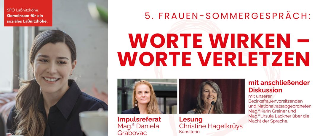 Plakat für den 5. Frauensommer mit Daniela Grabovac und Christine Hagelkruys. Das Datum ist der 29. Juli.