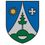 Laßnitzhöhe-Logo. Das Wappen zeigt einen Berg mit einem Baum und einer Sonne auf blauem Hintergrund. Über dem Berg befindet sich ein weißes Kreuz. Im Vordergrund ist ein grüner Hügel mit einer weißen Schüssel darauf zu sehen.