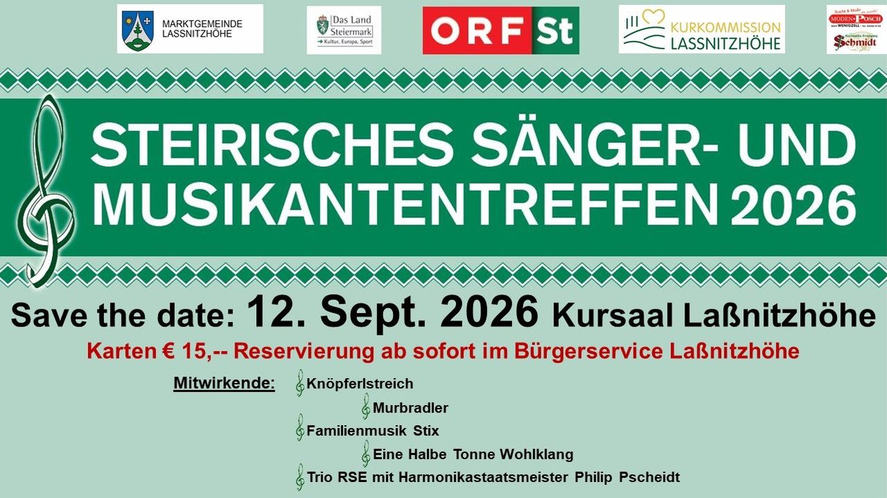 Sänger- und Musikantentreffen 2026 in Laßnitzhöhe