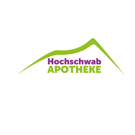 Das Logo für Hochschwab Apotheke zeigt einen grünen Berggipfel mit dem Schriftzug Hochschwab Apotheke in Lila.