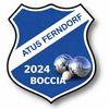 Ein blau-weißes Schild mit dem Text 'ATUS FERND ORF 2024 BOCCIA' und drei Metallkugeln unten rechts.