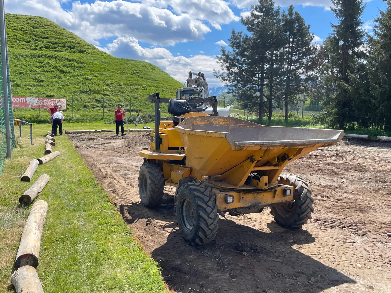Tree, Person, Outdoors, Tire, Fir, Shoe, Gravel, Nature, Grass, Bulldozer