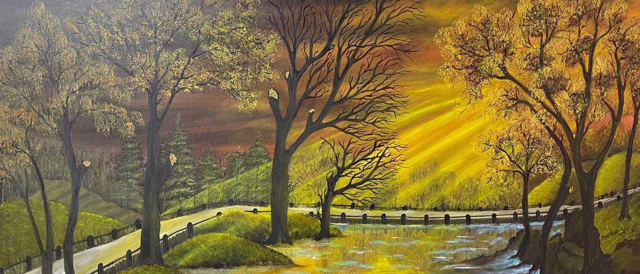 Bild enthält, Landscape, Nature, Outdoors, Scenery, Art, Painting, Vegetation, Grass, Path, Tree