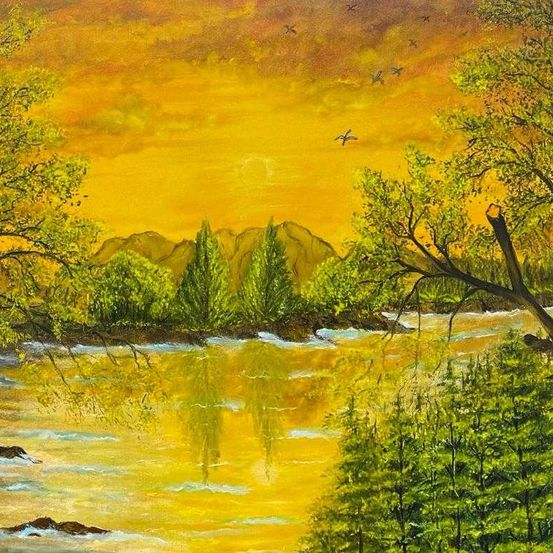 Art, Painting, Landscape, Nature, Outdoors, Vegetation, Water, Stream, Scenery