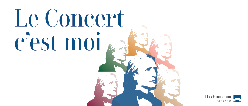 Ein Poster mit dem Text 'Das Konzert ist mein' zeigt eine Sammlung farbiger Silhouetten männlicher Figuren. Die zentrale Figur ist blau, die anderen in verschiedenen Rottönen, Orange und Grün. Der Hintergrund ist weiß.