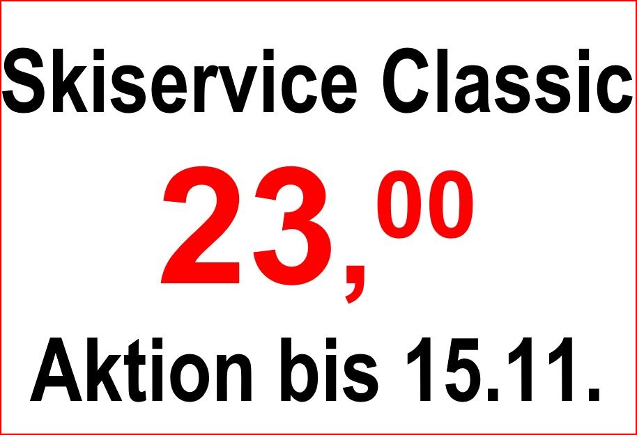 Ein weißer Hintergrund mit schwarzem Text zeigt 'Kiskservice Classic 23,00 Aktion bis 15.11'. Die Zahl '23' ist rot hervorgehoben.