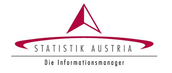 Das Bild zeigt das Logo von Statistik Austria, das einen roten Dreieck auf weißem Hintergrund mit dem Text 'Statistik Austria' darunter enthält. Der Text 'Die Informationsmanager' ist ebenfalls darunter vorhanden.