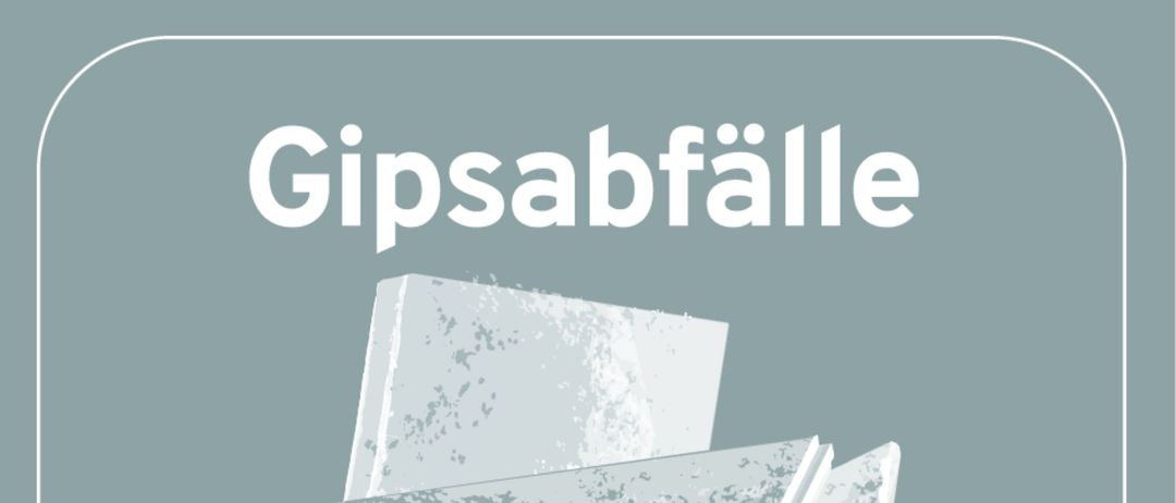 A poster with the title Gipsabfalle and an illustration of broken and scattered pieces of plaster boards.