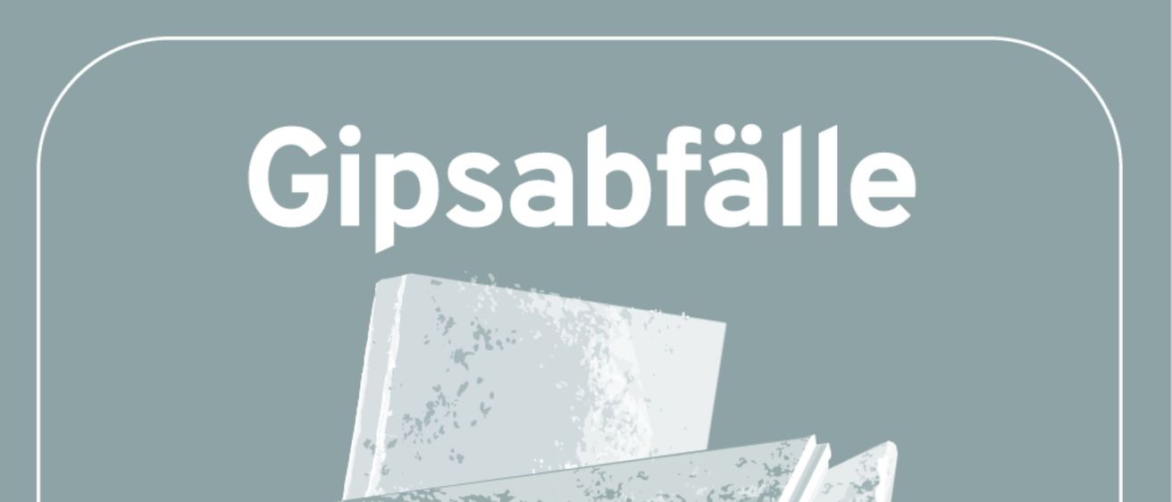Ein Poster mit dem Titel Gipsabfälle und einer Illustration von zerbrochenen und verstreuten Stücken von Gipskartonplatten.