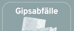 Ein Poster mit dem Titel Gipsabfälle und einer Illustration von zerbrochenen und verstreuten Stücken von Gipskartonplatten.