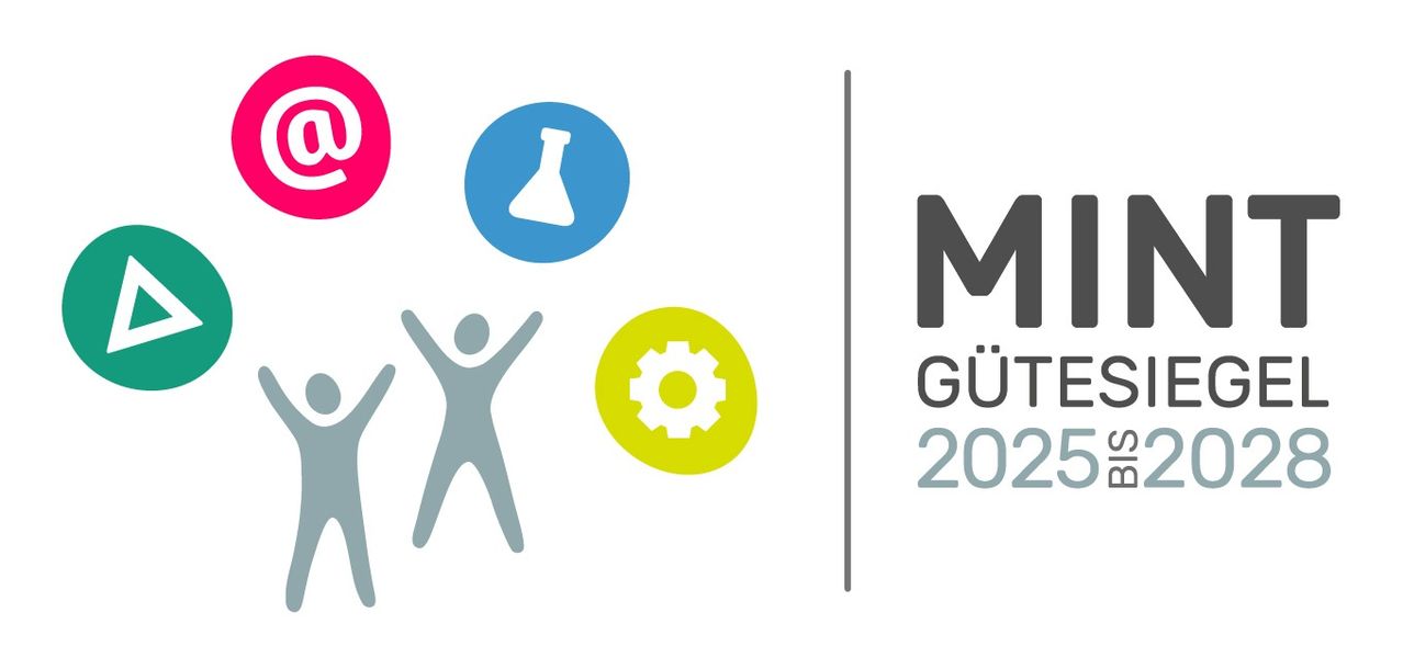 Ein Bild mit Symbolen für E-Mail, ein Reagenzglas, ein Zahnrad und zwei Menschen, die ihre Hände heben, mit dem Text 'MI GUT 2025'.