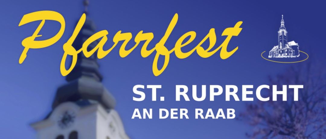 A poster for St. Rupert's Festival on the Raab River, featuring a church spire against a blue sky.