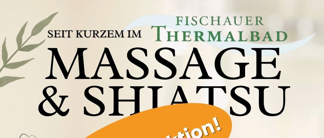 Werbeposter für Massage- und Shiatsu-Dienstleistungen mit 25% Rabatt. Enthält Informationen zur Online-Buchung. Mit QR-Code für einfachen Zugriff.