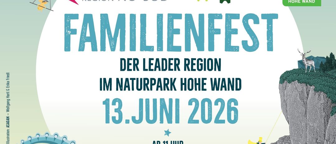 Familienfest im Naturpark Hohe Wand am 13. Juni 2026. Aktivitaten umfassen Abendwanderungen, Gefuhrte Touren, Buchvorstellungen und eine Filmvorfuhrung.