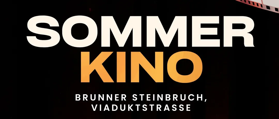 Plakat für Sommer Kino-Veranstaltung im Brunner Steinbruch mit drei Filmen: Der Spitzname, Zoomania 2 und James Bond - Keine Zeit zu Sterben. Der Eintritt ist frei.