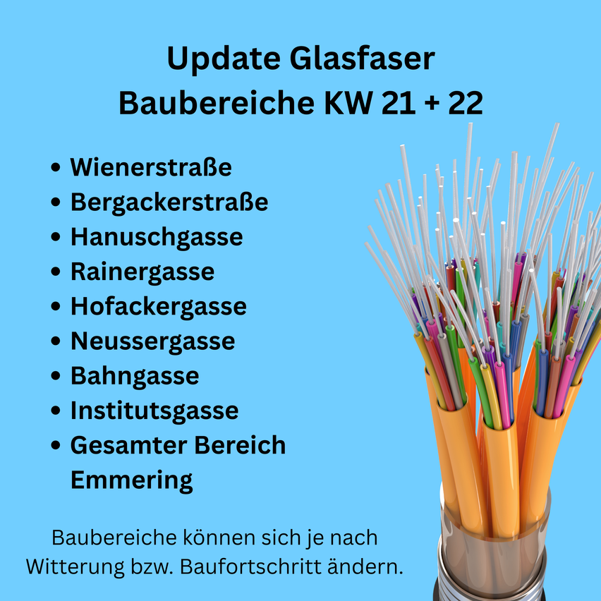 Update on fiber optic construction zones for KW 21 and 22 on various streets. Construction areas can change due to weather or construction schedule.