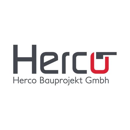 Das Logo für Herco Bauprojekt GmbH ist auf weißem Hintergrund dargestellt. Der Text ist fett und in Schwarz geschrieben. Der Firmenname ist in einer stilisierten, serifenlosen Schrift geschrieben.