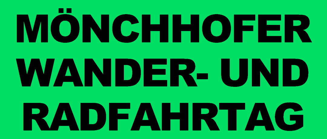 Ein grünes Plakat mit weißem Text kündigt eine Wander- und Radfahrtag am 23.08.2026 an. Die Veranstaltung beginnt um 7:00 Uhr und endet um 15:00 Uhr, mit frühem Einkaufen bis 15:00 Uhr. Der Veranstaltungsort ist Vereinshaus Sandhöhe. Die Wanderstrecke beträgt 6,3 km und die Radstrecke 12,2 km.