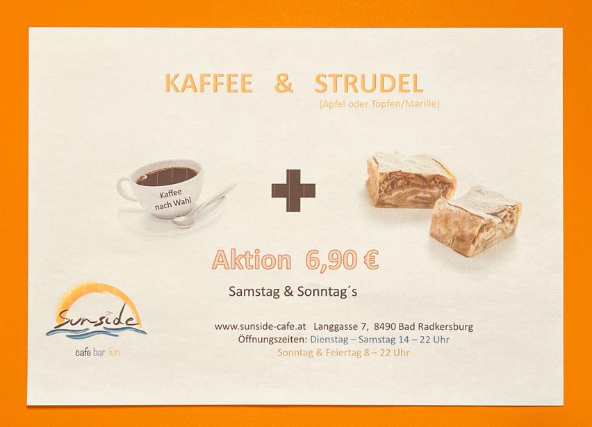 Bild enthält, Advertisement, Poster, Cup, Business Card, Spoon, Bread, Food