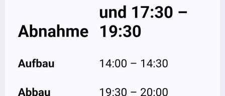 Donnerstag, 20.08.2026, Termin 14:30-16:30 und 17:30-19:30. Aufbau 14:00-14:30, Abbau 19:30-20:00. Warm: Würstchen, Senf, Ketchup, Kresse, Brot, Aufstriche.