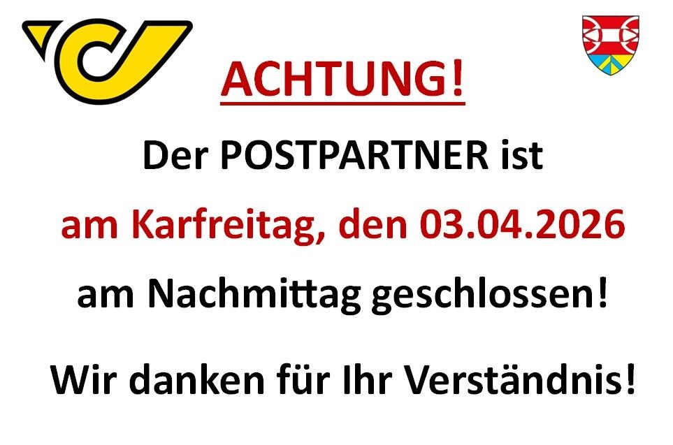 Attention! The POSTPARTNER will be closed on April 3, 2022, Easter Monday, in the afternoon. We thank you for your understanding.