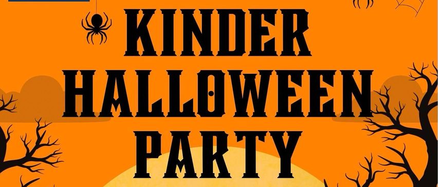Eine Anzeige für eine Halloween-Party für Kinder in Bad Fischau-Brunn. Sie wird vom Bürgermeister-Team organisiert. Die Veranstaltung findet am 14. Oktober 2025 ab 15:30 Uhr in den Weinstuben GoldfuB statt.