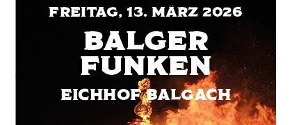 Plakat für das Balger Funken-Event am 13. März 2026. Zeigt ein Lagerfeuer mit Menschen drumherum und geplante Aktivitäten.