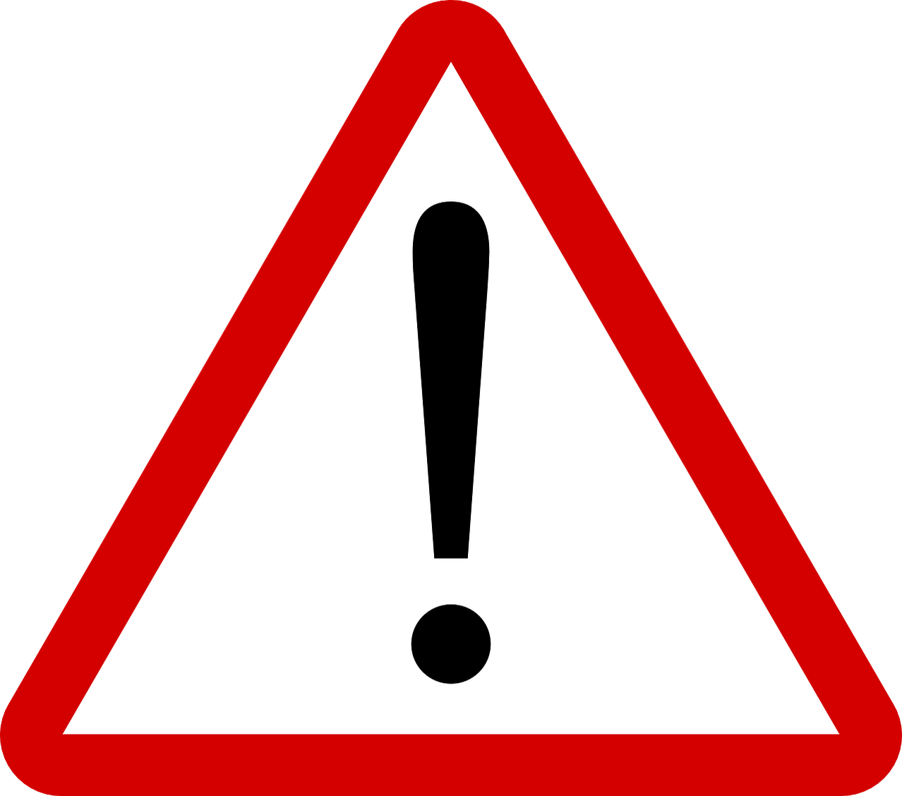 Ein dreieckiges Warnschild mit rotem Rand und einem schwarzen Ausrufezeichen in der Mitte.