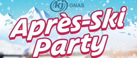 Plakat für Apres-Ski Party mit Ski-Maske, Berghintergrund und Details zur Veranstaltung am 3. Januar 2026. Beinhaltet Informationen zu Shake Music, kostenlosem Getränk und Ticketdetails.