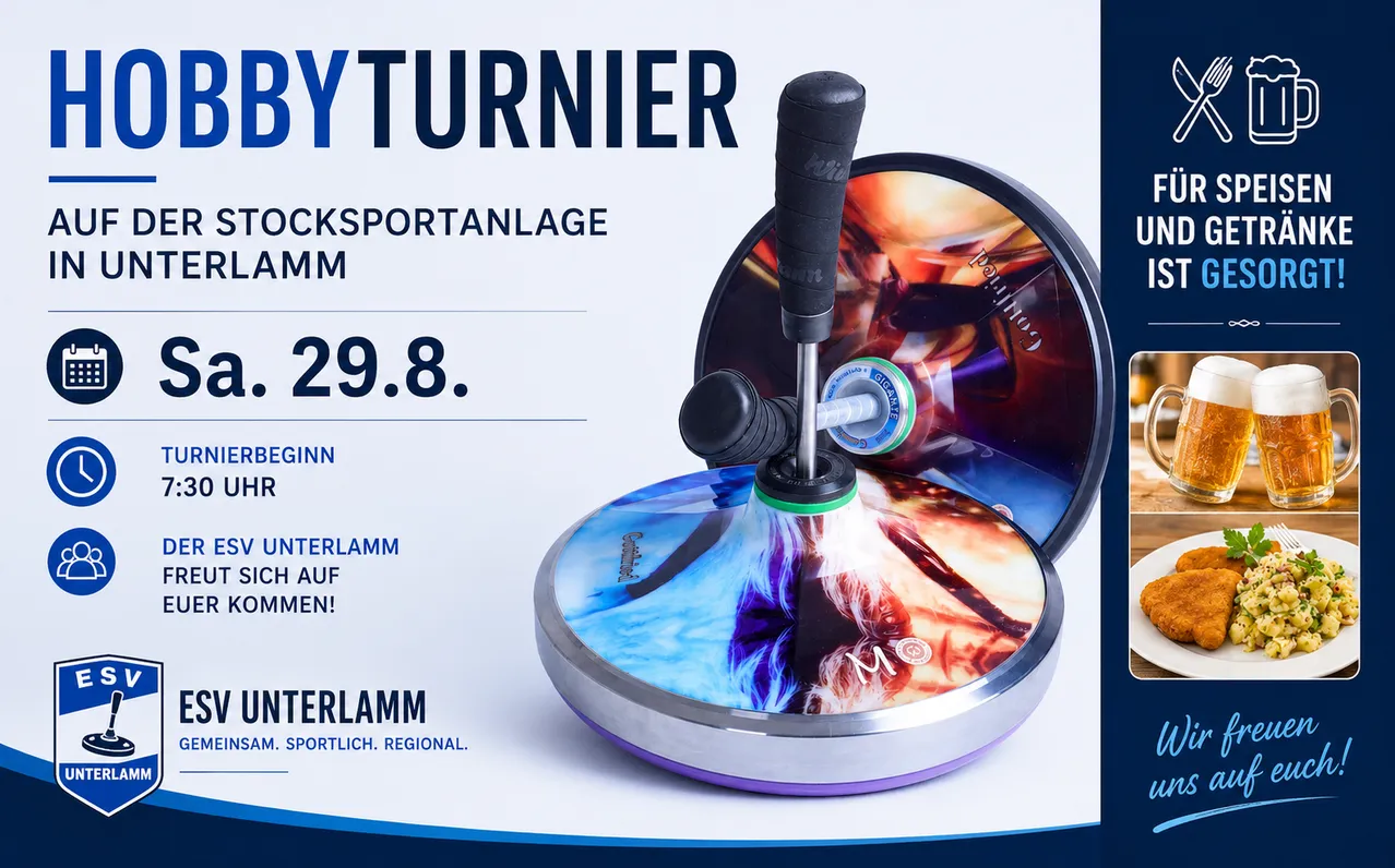 Werbung für eine Klettersportanlage in Unterlamm, mit einem Klettergriff und einem lebhaften Bild eines Kletterers. Datum: 29. August.