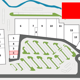 Ein Grundrissplan mit verschiedenen nummerierten Bereichen und einem beschrifteten Bereich, der als 'Handypartner' gekennzeichnet ist. Der Grundriss umfasst mehrere nummerierte Reihen und Spalten.