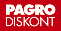 Ein rotes Logo mit weißem Text, das 'PAGRO DISKONT' lautet. Das Design ist schlicht mit fetten, großgeschriebenen Buchstaben.