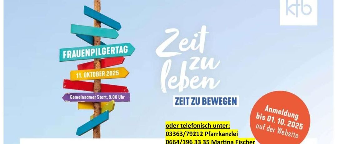 Plakat für eine geführte Wanderung zur Mariengrotte, Start am Bauernhof in Rechnitz, 11. Oktober 2025. Die Wanderung führt durch Felder und kurze Steigungen und endet am Ausgangspunkt. Kontakt für Anmeldung ist Martina Fischer.