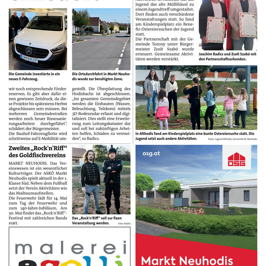 Die Gemeinde investierte in ein neues E-Fahrzeug. Eine Ortsdurchfahrt in Markt Neuhodis wurde zur beruhigten Zone. Das zweites, Rock'n'Riff' des Goldfischvereins zog zahlreiche Besucher an.
