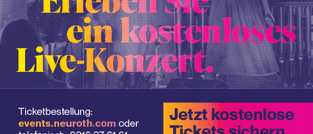 Experience a free live concert. Book tickets via events.neuroth.com or by phone: 0316 37 61 61. Visit Voitsberg for two concerts from 7th to 9th June. QR code for information and tickets.