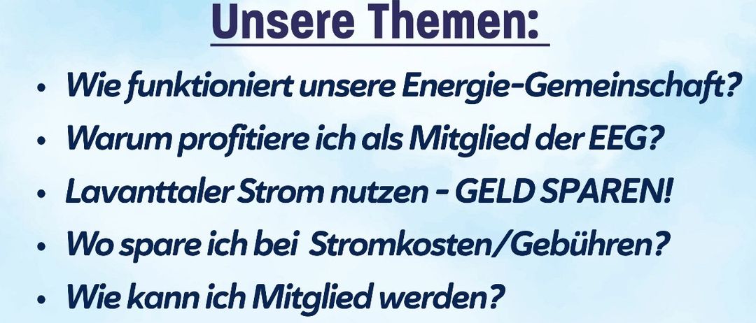 Ein Poster mit Informationen über eine Veranstaltung am 16. Juli 2025 im Haus der Region. Die Veranstaltung läuft von 9:00 bis 17:00 Uhr. Themen sind die Funktionsweise der Energiegemeinschaft, Vorteile der Mitgliedschaft, Stromeinsparungen und eine kostenlose individuelle Beratung zu den Vorteilen der Energiegemeinschaft.