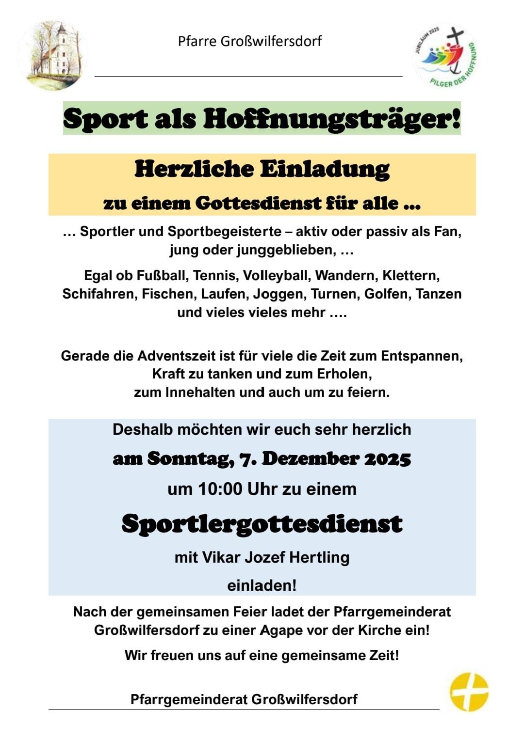 Einladung zu einem sportlichen Gottesdienst für alle Sportler und Sportbegeisterte. 7. Dezember 2025 um 10:00 Uhr.