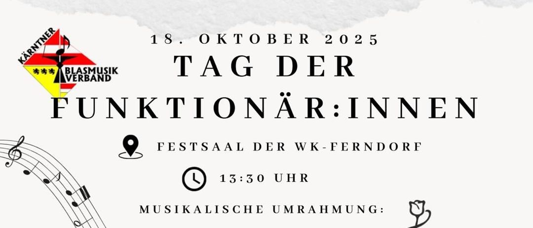 Ein Veranstaltungsposter für das Tag der Funktionäre:innen Festival am 18. Oktober 2025. Es zeigt ein Close-up eines Saxophons und ein Logo. Das Datum ist prominent angezeigt.