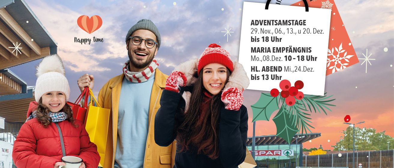 Zwei lächelnde Personen in Winterkleidung stehen im Freien vor einem bewölkten Himmel. Der Mann trägt einen gelben Mantel und eine Brille, während die Frau einen roten Hut und eine Schürze trägt.