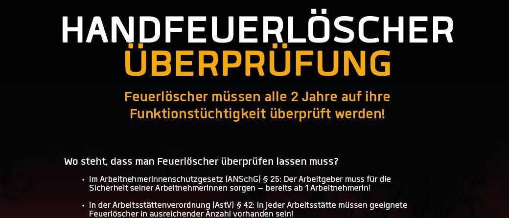 Das Bild zeigt eine Werbung für die Überprüfung von Feuerlöschern. Es betont die Wichtigkeit, Feuerlöscher alle zwei Jahre zu testen. Die Veranstaltung ist für den 2. August 2025 an zwei Orten geplant, mit angegebenen Zeiten. Die Kosten für die Überprüfung betragen 11 Euro pro Feuerlöscher.