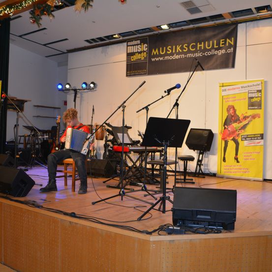 Bild enthält, Floor, Flooring, Stage, Person, Concert, Microphone, Wood, Indoors, Musical Instrument, Musician