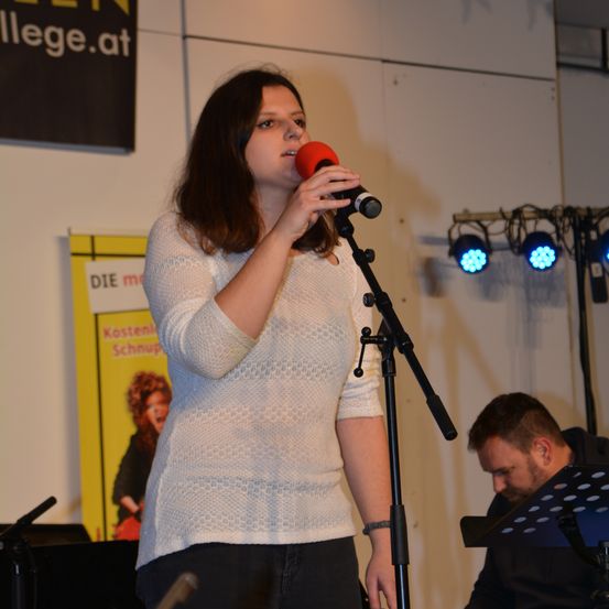 Bild enthält, Microphone, Adult, Female, Person, Woman, Male, Man, Jeans, Crowd, Concert