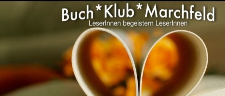 Ein offenes Buch in Herzform zeigt einen Text, der zum Buch*Klub*Marchfeld einlädt. Termin: September 2025, Zeit 18:30. Ort: Rasdorf, Altes Dorf 11. Kontakt: bibliothek@raasdorf.at. Logo: N liest los.