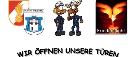 Plakat für eine Jugendgruppenveranstaltung der Feuerwehr von Markt Piesting. Am 24. Dezember kann ab 08:00 Uhr die Friedensfeier am Feuerwehrhaus, Bocksbachgasse 122, besucht werden. Die Veranstaltung läuft von 08:00 Uhr bis 13:00 Uhr.