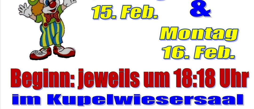 Ein Veranstaltungsposter für Pie Pie 2026, das am Sonntag, den 15. Februar, und Montag, den 16. Februar stattfindet. Die Veranstaltung beginnt um 18:18 Uhr im Kupelwiesersaal KU:Z in der Mittelschule. Kartenverkauf bzw. Platzreservierung ab sofort im Rathaus.